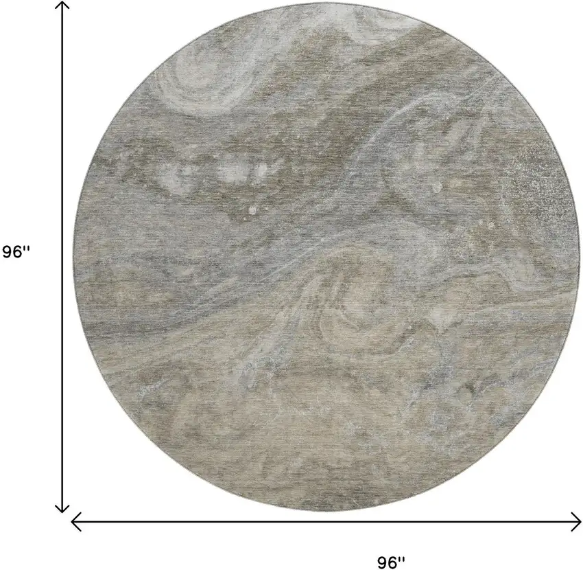 8' Taupe Gray And Ivory Abstract Washable Round Rug With UV Protection Photo 9