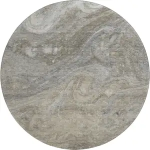 Photo of 8' Taupe Gray And Ivory Abstract Washable Round Rug With UV Protection