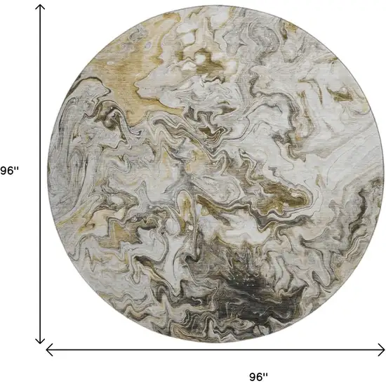 8' Taupe Gray And Ivory Abstract Washable Round Rug With UV Protection Photo 9