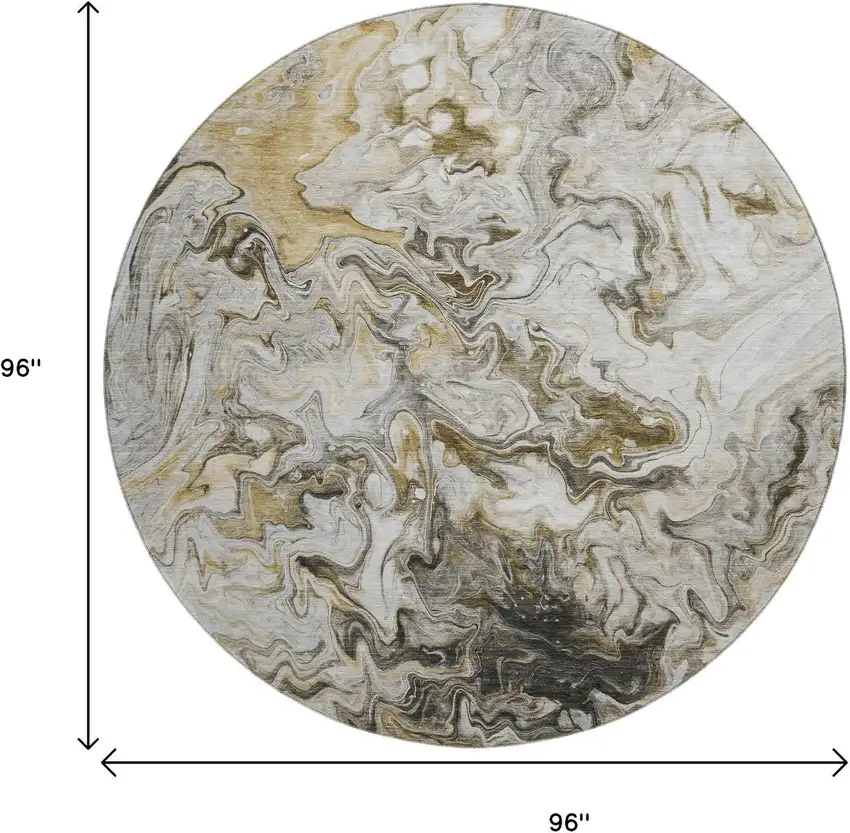 8' Taupe Gray And Ivory Abstract Washable Round Rug With UV Protection Photo 9