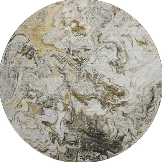 8' Taupe Gray And Ivory Abstract Washable Round Rug With UV Protection Photo 3