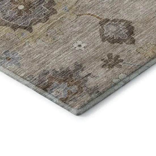 8' Taupe Gray And Ivory Floral Medallion Washable Round Rug With UV Protection Photo 7