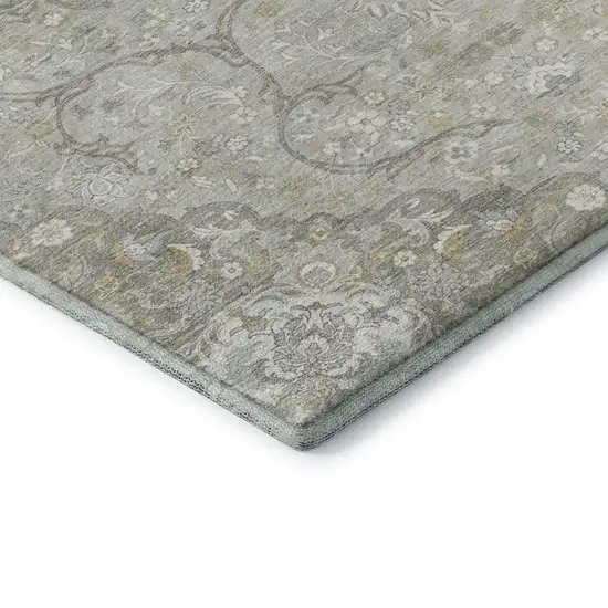 8' Taupe Gray And Ivory Medallion Washable Round Rug With UV Protection Photo 6