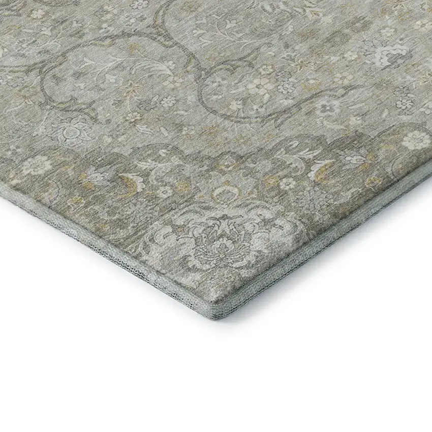 8' Taupe Gray And Ivory Medallion Washable Round Rug With UV Protection Photo 6