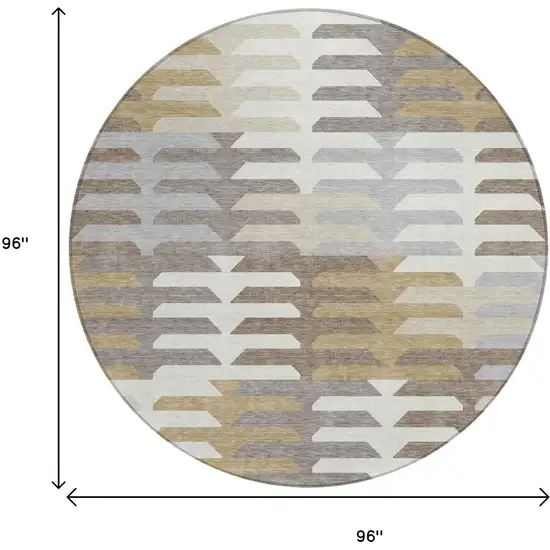 8' Taupe Gray And Ivory Round Geometric Washable Indoor Outdoor Area Rug Photo 3