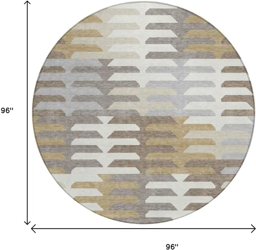 8' Taupe Gray And Ivory Round Geometric Washable Indoor Outdoor Area Rug Photo 3