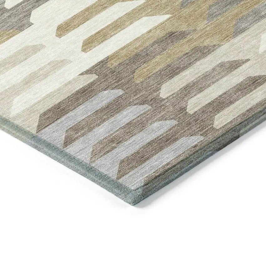 8' Taupe Gray And Ivory Round Geometric Washable Indoor Outdoor Area Rug Photo 6