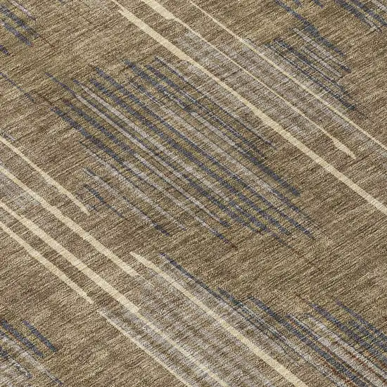8' Taupe Gray And Ivory Round Striped Washable Indoor Outdoor Area Rug Photo 4