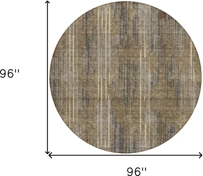 8' Taupe Gray And Ivory Round Striped Washable Indoor Outdoor Area Rug Photo 3