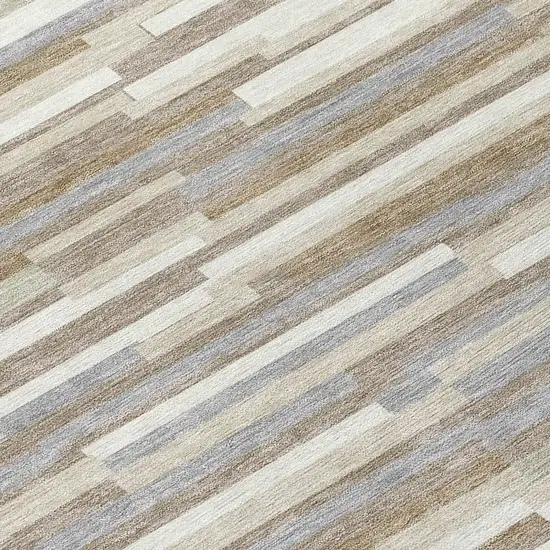 8' Taupe Gray And Ivory Round Striped Washable Indoor Outdoor Area Rug Photo 8