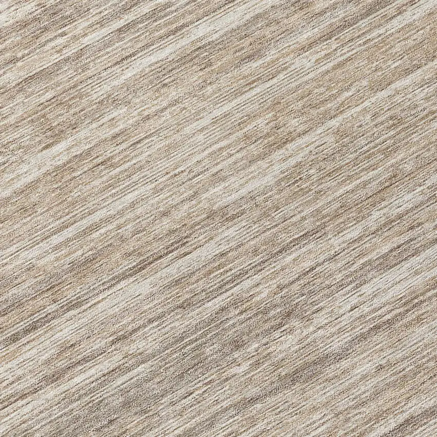 8' Taupe Gray And Ivory Round Striped Washable Indoor Outdoor Area Rug Photo 8