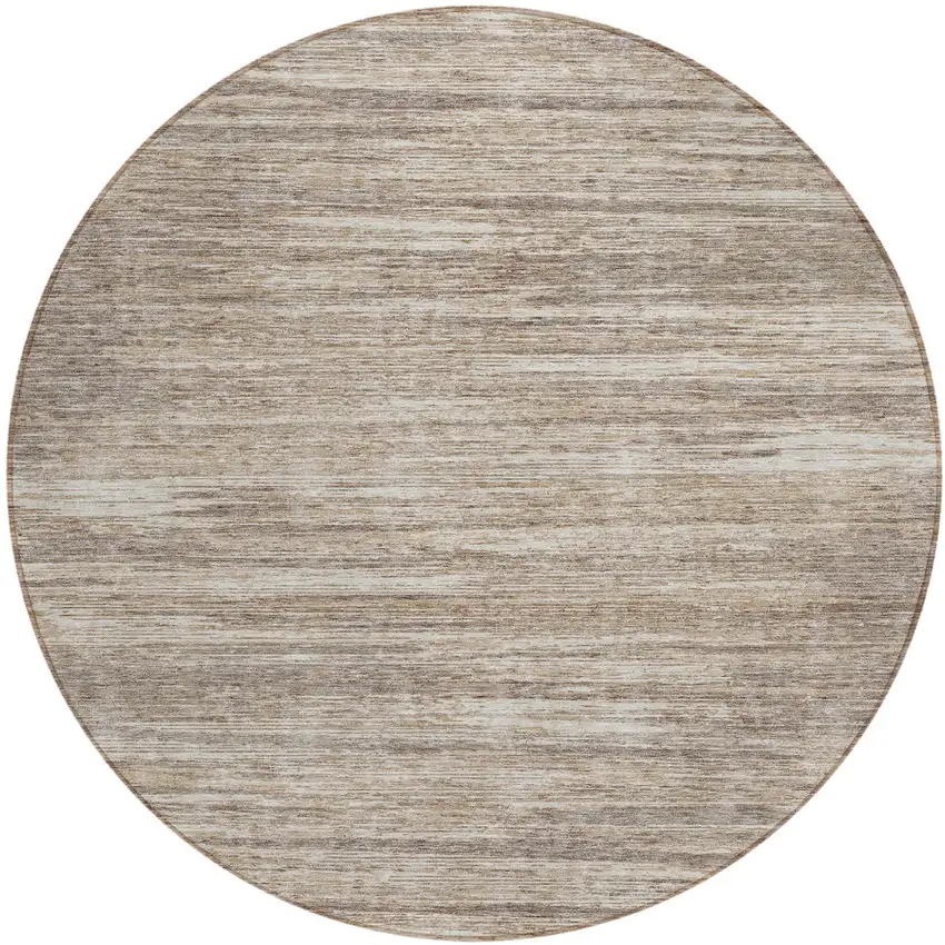 8' Taupe Gray And Ivory Round Striped Washable Indoor Outdoor Area Rug Photo 2