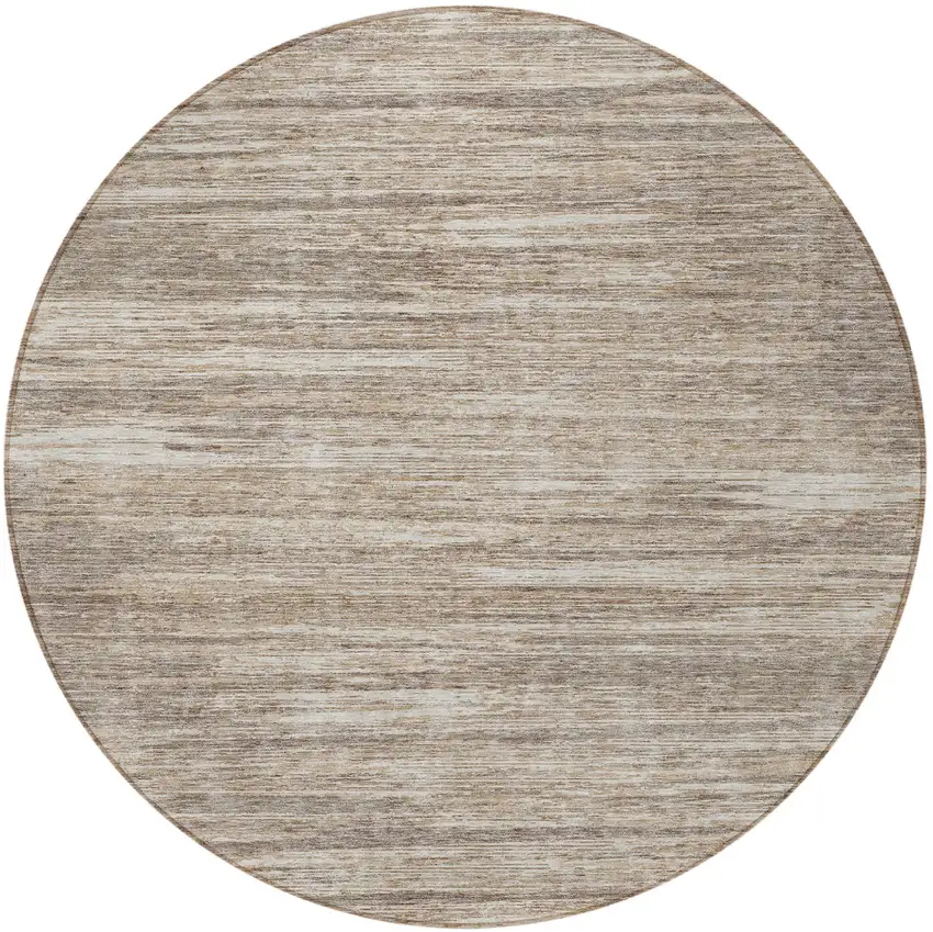 8' Taupe Gray And Ivory Round Striped Washable Indoor Outdoor Area Rug Photo 5