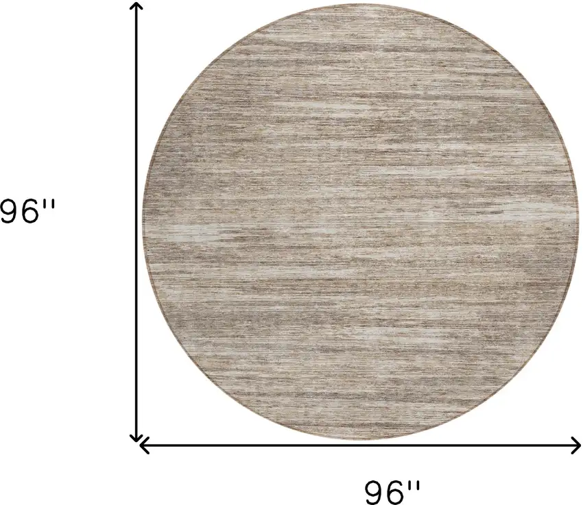 8' Taupe Gray And Ivory Round Striped Washable Indoor Outdoor Area Rug Photo 3