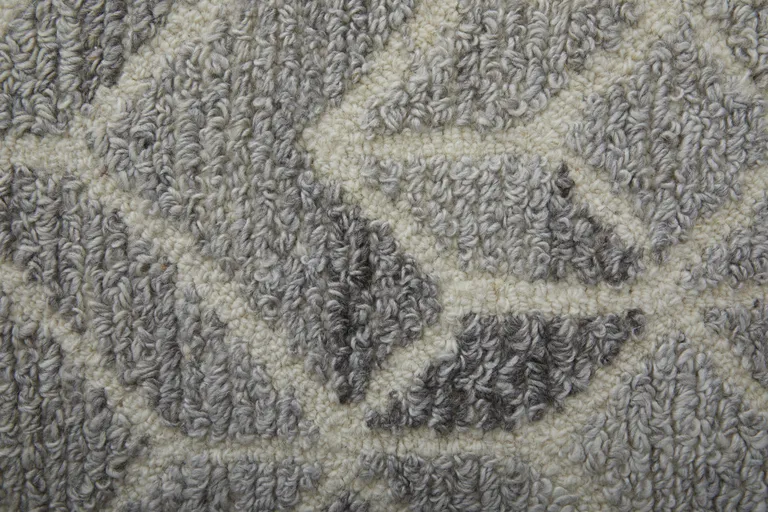 8' Taupe Gray And Ivory Round Wool Geometric Tufted Handmade Area Rug Photo 5