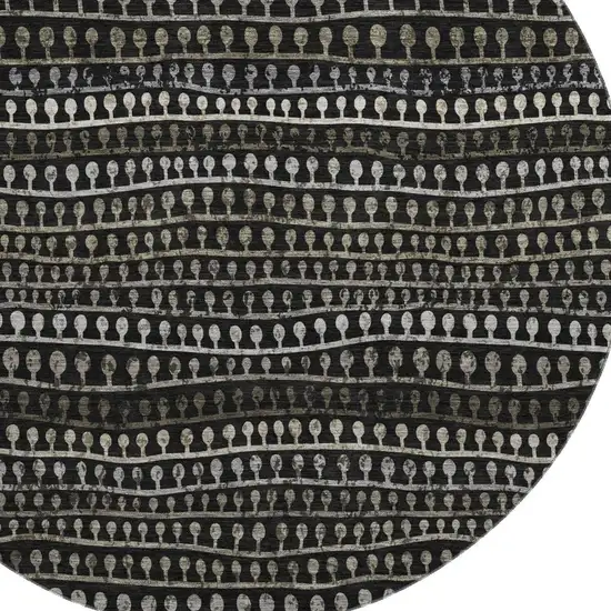 8' Taupe Gray And Ivory Striped Washable Round Rug With UV Protection Photo 3