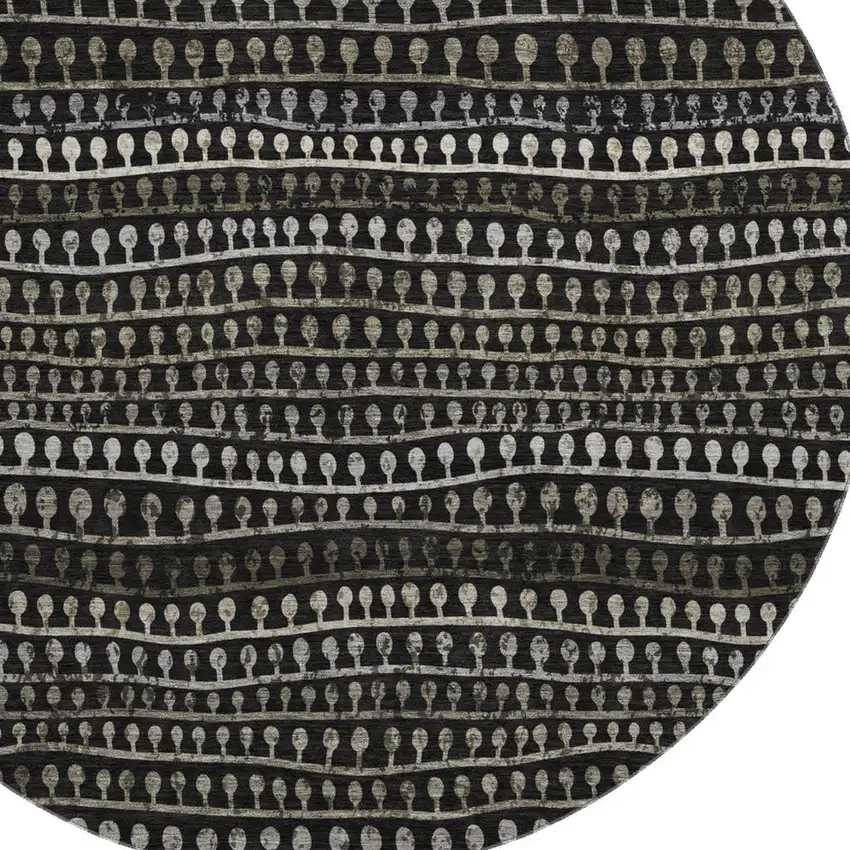 8' Taupe Gray And Ivory Striped Washable Round Rug With UV Protection Photo 3