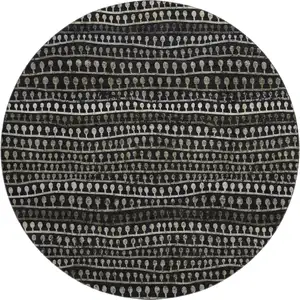Photo of 8' Taupe Gray And Ivory Striped Washable Round Rug With UV Protection