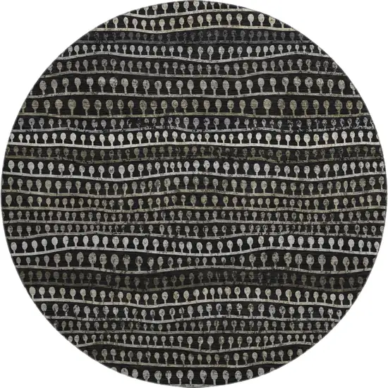 8' Taupe Gray And Ivory Striped Washable Round Rug With UV Protection Photo 1