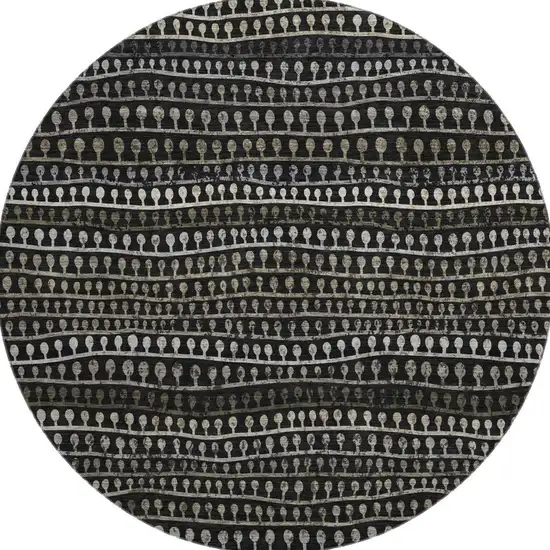 8' Taupe Gray And Ivory Striped Washable Round Rug With UV Protection Photo 4