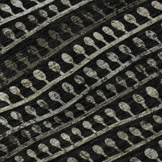 8' Taupe Gray And Ivory Striped Washable Round Rug With UV Protection Photo 9