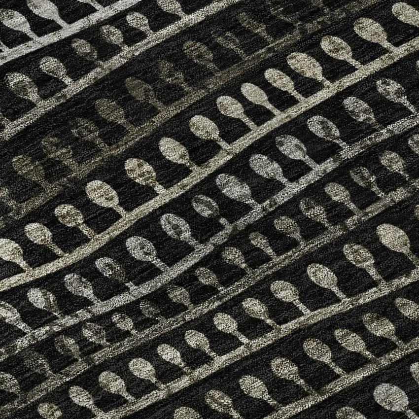 8' Taupe Gray And Ivory Striped Washable Round Rug With UV Protection Photo 9