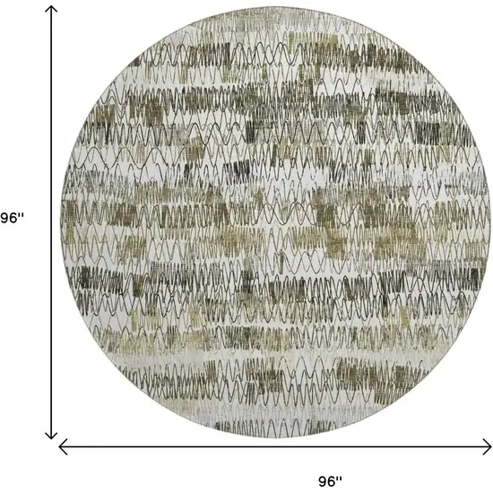8' Taupe Gray And Ivory Striped Washable Round Rug With UV Protection Photo 3