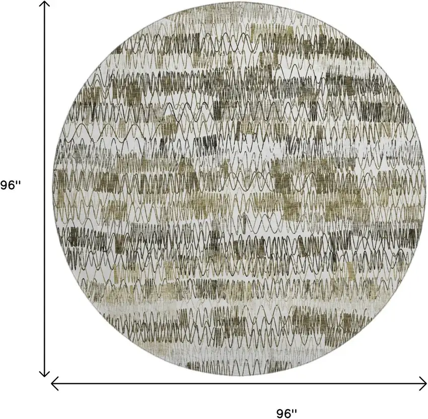 8' Taupe Gray And Ivory Striped Washable Round Rug With UV Protection Photo 3