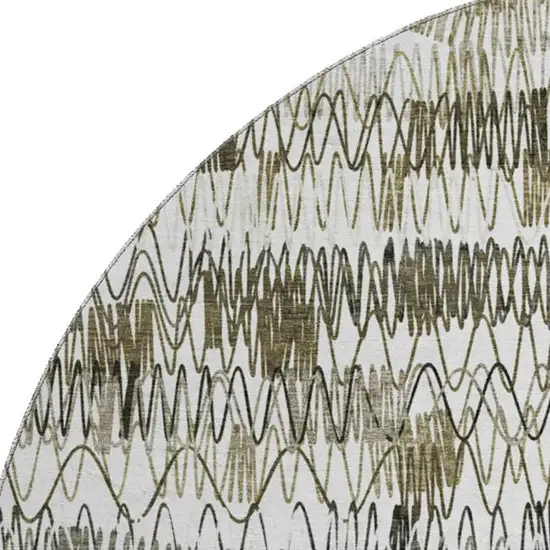8' Taupe Gray And Ivory Striped Washable Round Rug With UV Protection Photo 3