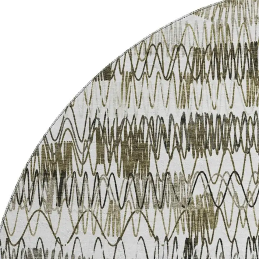 8' Taupe Gray And Ivory Striped Washable Round Rug With UV Protection Photo 3