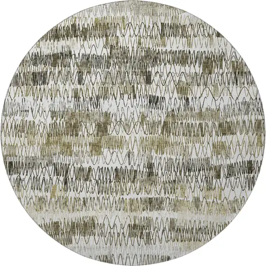 8' Taupe Gray And Ivory Striped Washable Round Rug With UV Protection Photo 4