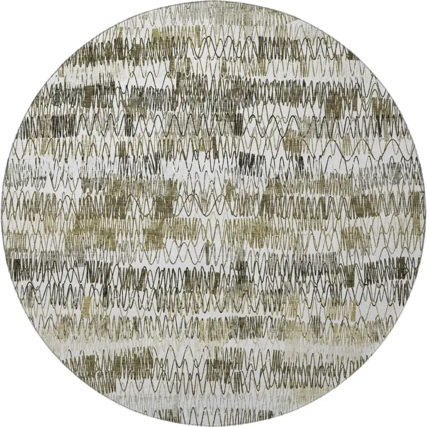 8' Taupe Gray And Ivory Striped Washable Round Rug With UV Protection Photo 4