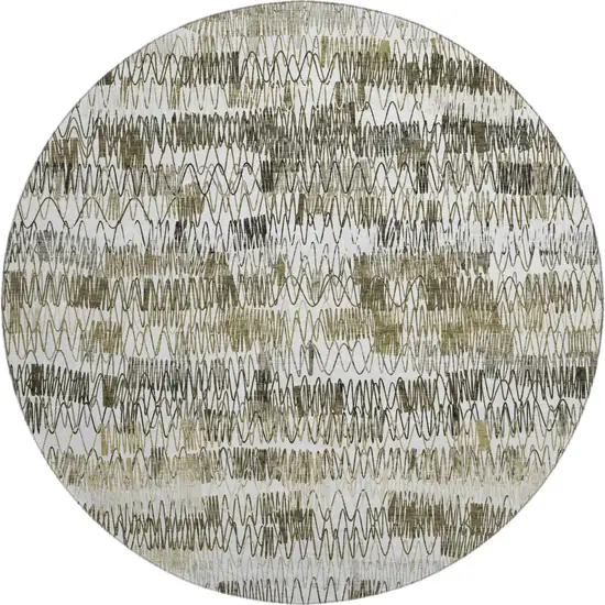 8' Taupe Gray And Ivory Striped Washable Round Rug With UV Protection Photo 1