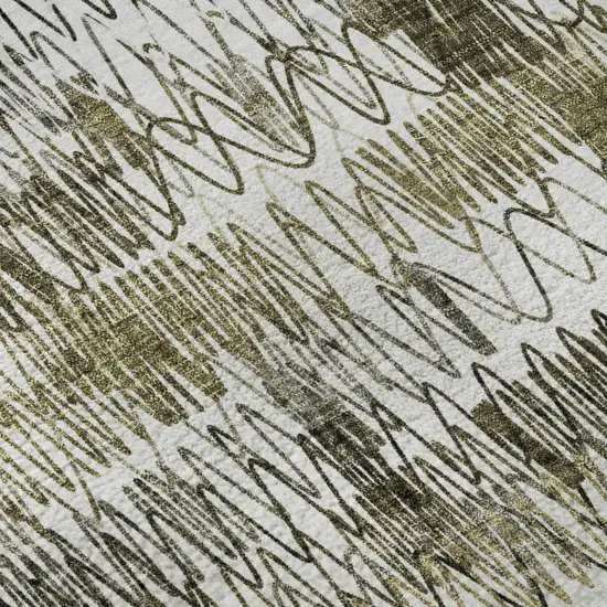 8' Taupe Gray And Ivory Striped Washable Round Rug With UV Protection Photo 9