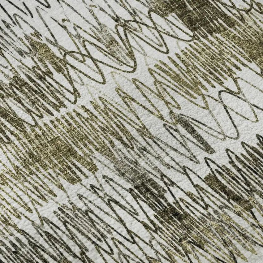 8' Taupe Gray And Ivory Striped Washable Round Rug With UV Protection Photo 9