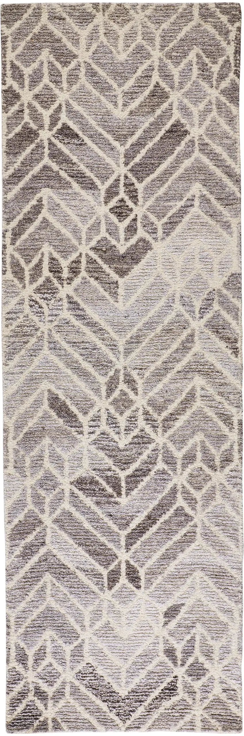 Gray and Ivory Wool Geometric Hand Tufted Runner Rug Photo 2