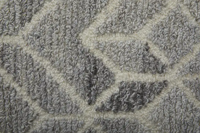 8' Taupe Gray And Ivory Wool Geometric Tufted Handmade Runner Rug Photo 6