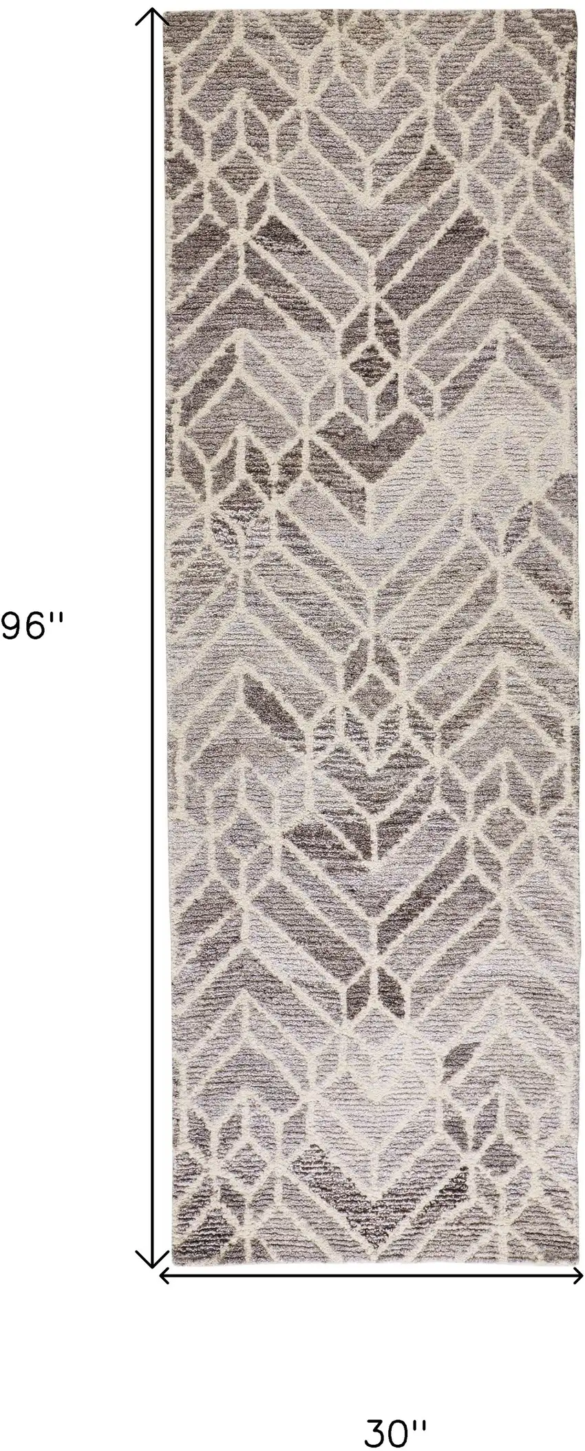 Gray and Ivory Wool Geometric Hand Tufted Runner Rug Photo 3