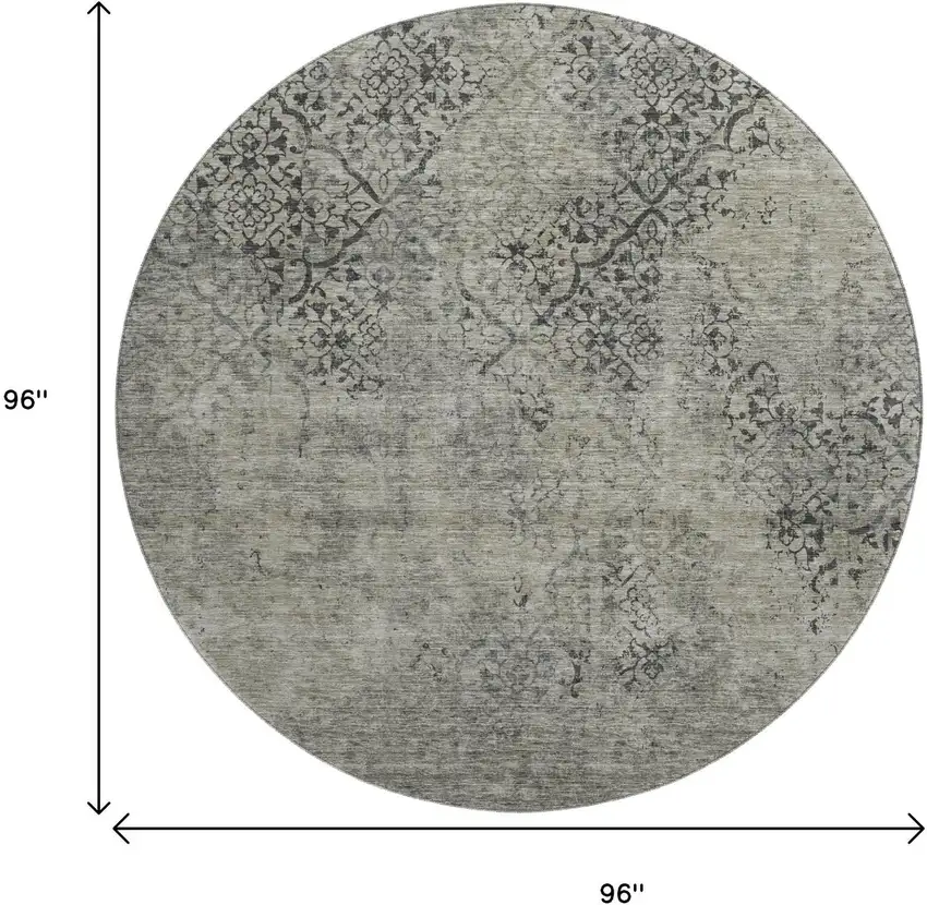 8' Taupe Gray And Khaki Abstract Washable Round Rug With UV Protection Photo 3