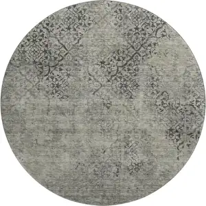 Photo of 8' Taupe Gray And Khaki Abstract Washable Round Rug With UV Protection