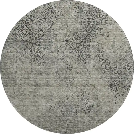 8' Taupe Gray And Khaki Abstract Washable Round Rug With UV Protection Photo 1