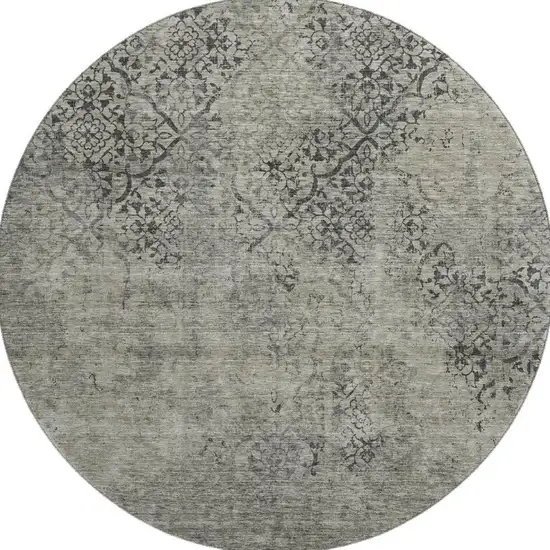 8' Taupe Gray And Khaki Abstract Washable Round Rug With UV Protection Photo 4