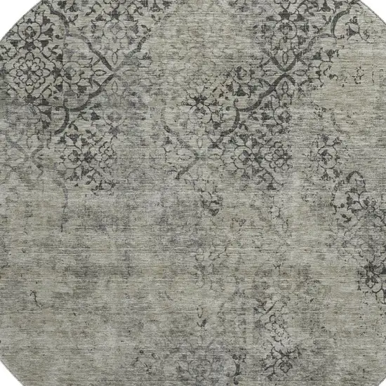 8' Taupe Gray And Khaki Abstract Washable Round Rug With UV Protection Photo 3