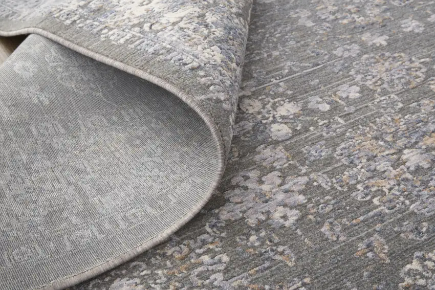 8' Taupe Gray And Orange Floral Power Loom Runner Rug Photo 5