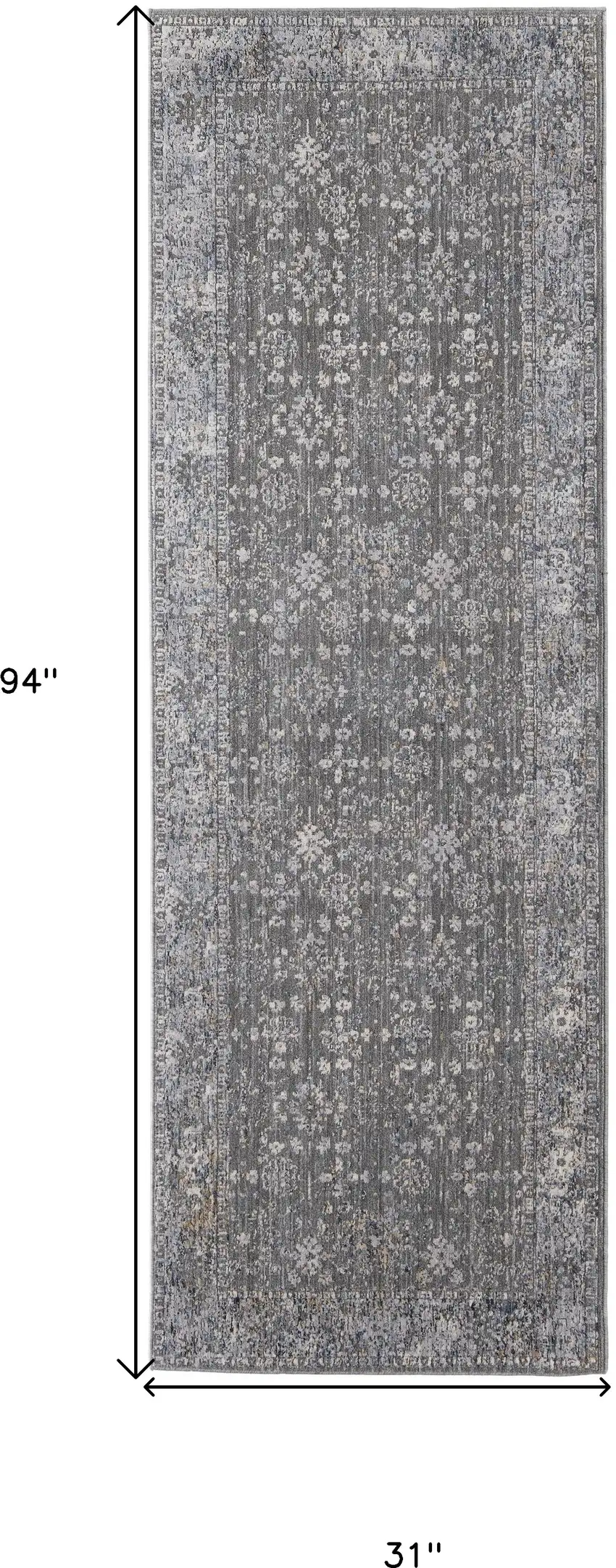 8' Taupe Gray And Orange Floral Power Loom Runner Rug Photo 7