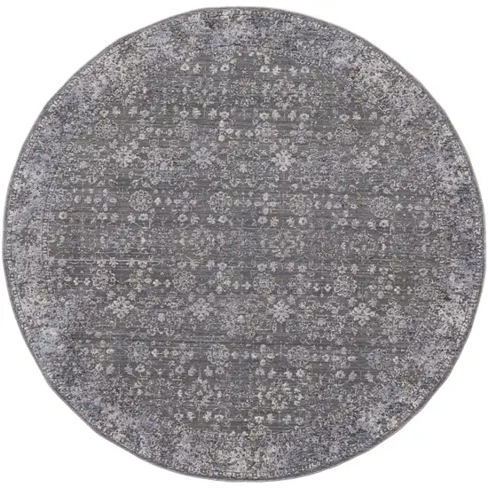 6' Taupe Gray And Orange Round Floral Power Loom Area Rug Photo 1