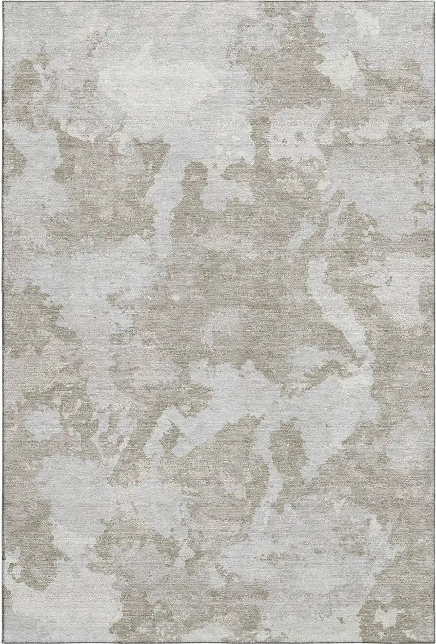 8' Taupe Gray And Silver Abstract Washable Area Rug With UV Protection Photo 1