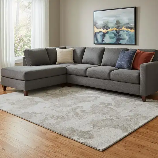 8' Taupe Gray And Silver Abstract Washable Area Rug With UV Protection Photo 2