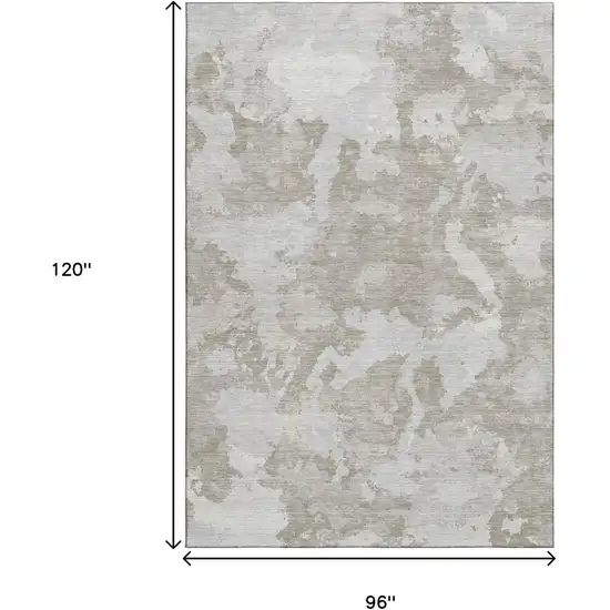 8' Taupe Gray And Silver Abstract Washable Area Rug With UV Protection Photo 9