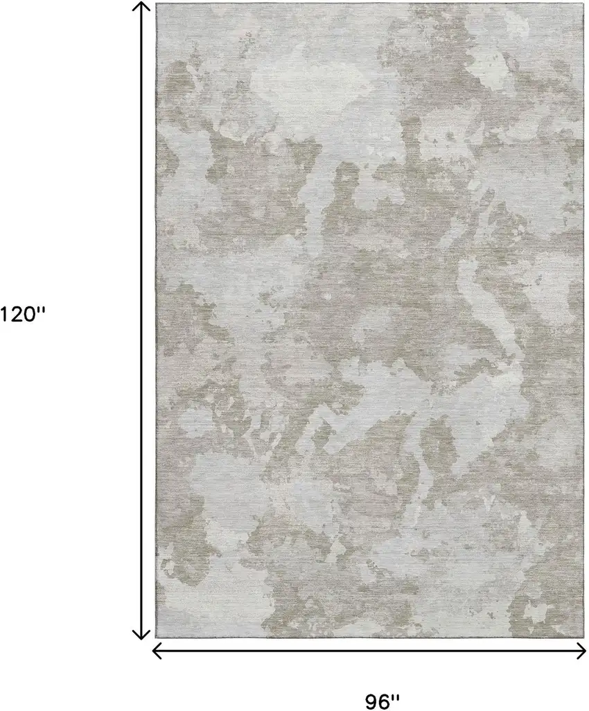 8' Taupe Gray And Silver Abstract Washable Area Rug With UV Protection Photo 9